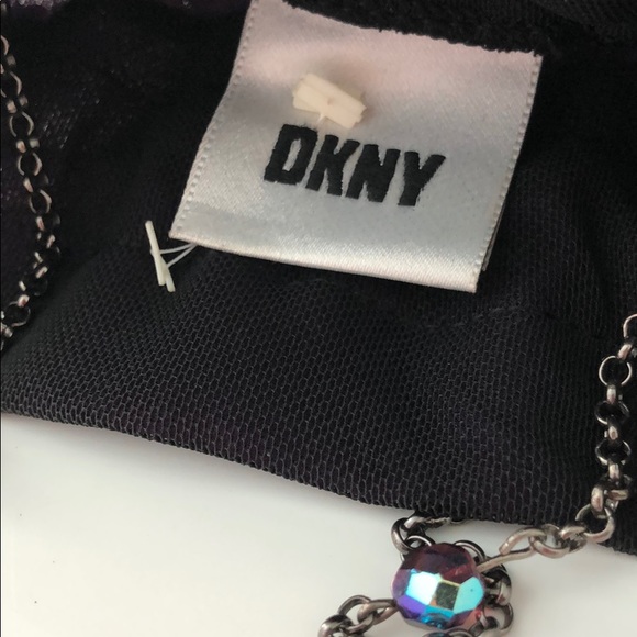 DKNY DRAWSTRING DEEP PURPLE/BLACK SILK ORGANZA BAG - Picture 9 of 16